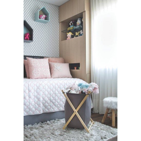 CESTO MULTIUSO COM ESTRUTURA EM MADEIRA MACICA E ALGODAO BEGE 42 L TRAMONTINA