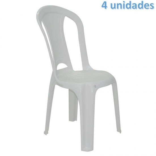 KIT 4 CADEIRAS PLASTICA MONOBLOCO TORRES ECONOMY BRANCA TRAMONTINA