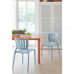 CADEIRA PLASTICA MONOBLOCO SOFIA AZUL ENCOSTO VAZADO VERTICAL