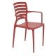 CADEIRA PLASTICA MONOBLOCO COM BRACOS SOFIA VERMELHA ENCOSTO VAZADO HORIZONTAL