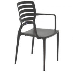 CADEIRA PLASTICA MONOBLOCO COM BRACOS SOFIA MARROM ENCOSTO VAZADO HORIZONTAL