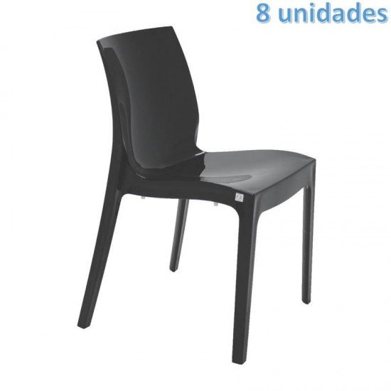 KIT 8 CADEIRAS PLASTICA MONOBLOCO ALICE PRETA TRAMONTINA