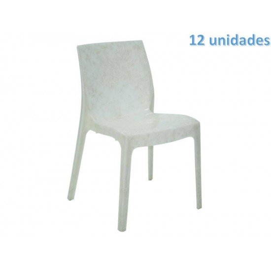 KIT 12 CADEIRAS PLASTICA MONOBLOCO ALICE MADRE PEROLA BRANCA TRAMONTINA