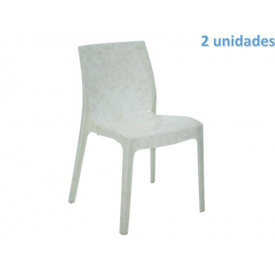 KIT 2 CADEIRAS PLASTICA MONOBLOCO ALICE MADRE PEROLA BRANCA TRAMONTINA