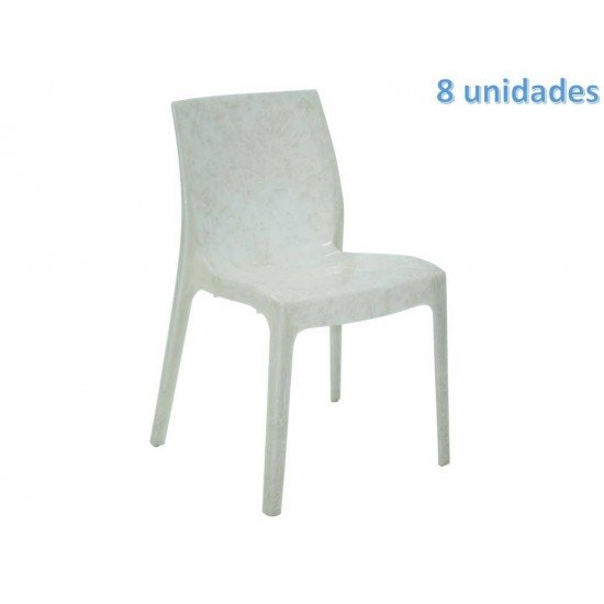 KIT 8 CADEIRAS PLASTICA MONOBLOCO ALICE MADRE PEROLA BRANCA TRAMONTINA