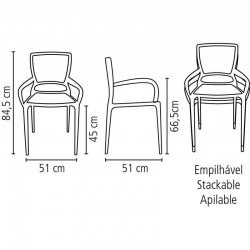 CADEIRA PLASTICA MONOBLOCO COM BRACOS SOFIA MARROM