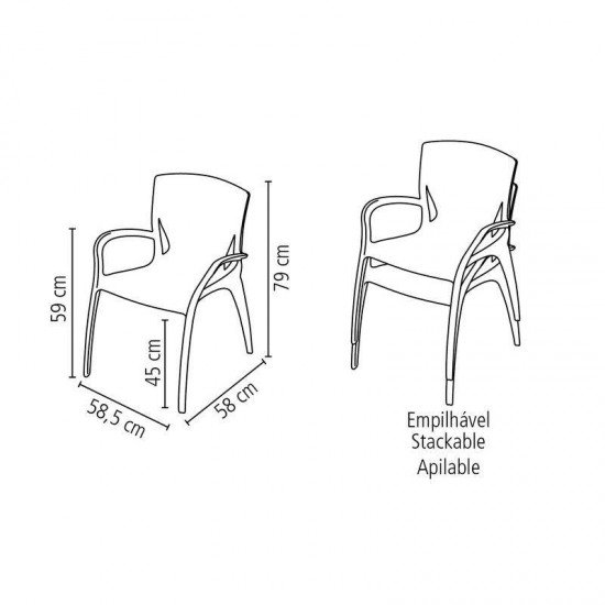 CADEIRA PLASTICA MONOBLOCO COM BRACOS CLARICE MARSALA