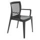 CADEIRA PLASTICA MONOBLOCO COM BRACOS VICTORIA PRETA ENCOSTO VAZADO HORIZONTAL