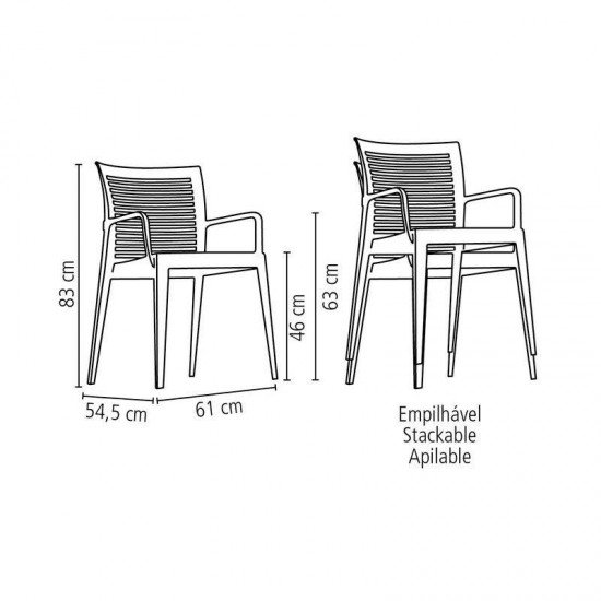 CADEIRA PLASTICA MONOBLOCO COM BRACOS VICTORIA BRANCA ENCOSTO VAZADO HORIZONTAL