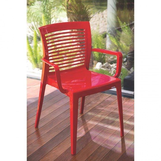 CADEIRA PLASTICA MONOBLOCO COM BRACOS VICTORIA BRANCA ENCOSTO VAZADO HORIZONTAL