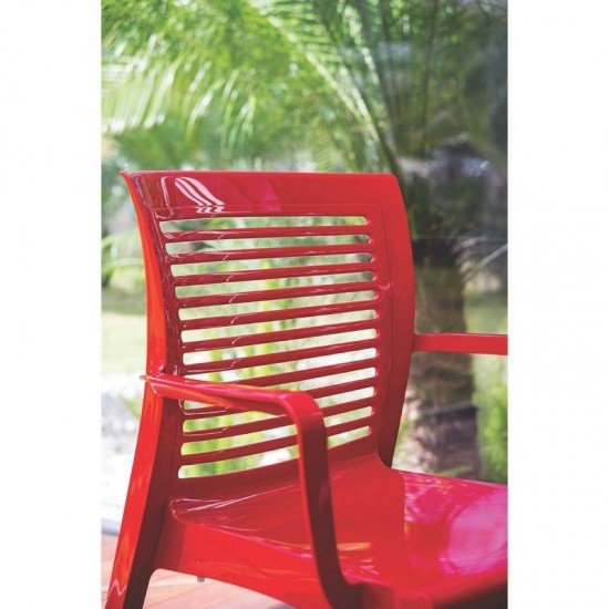 CADEIRA PLASTICA MONOBLOCO COM BRACOS VICTORIA VERMELHA ENCOSTO VAZADO HORIZONTAL