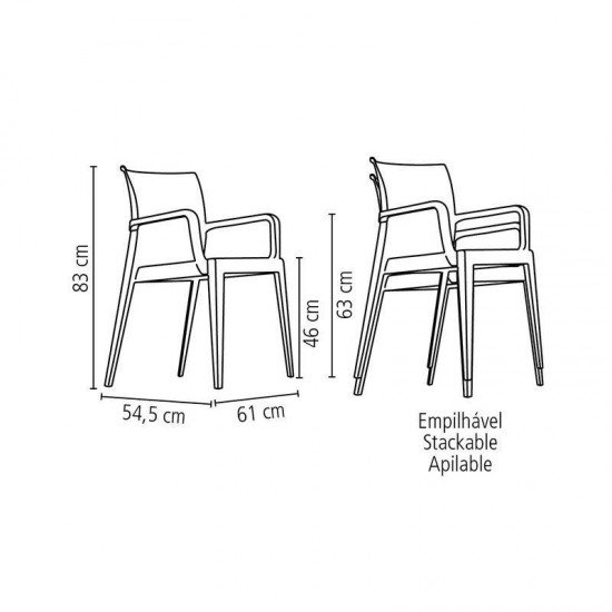 CADEIRA PLASTICA MONOBLOCO COM BRACOS VICTORIA BRANCA