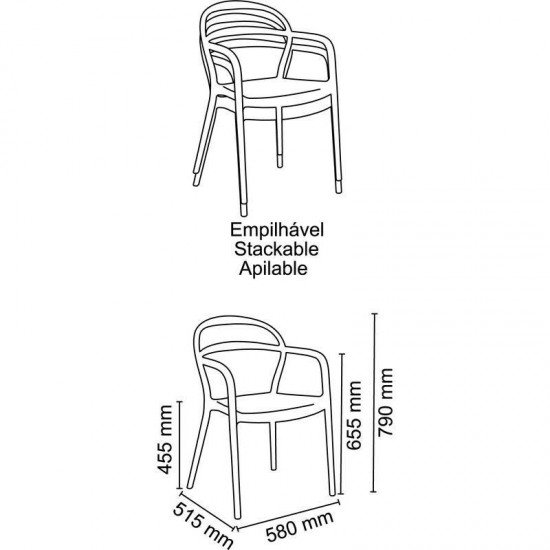 CADEIRA PLASTICA MONOBLOCO COM BRACOS SISSI AMARELA