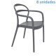 KIT 8 CADEIRAS PLASTICA MONOBLOCO COM BRACOS SISSI GRAFITE TRAMONTINA