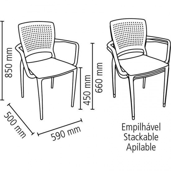 CADEIRA PLASTICA MONOBLOCO COM BRACOS SAFIRA AMARELA