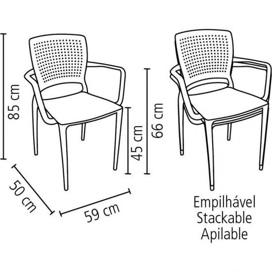 CADEIRA PLASTICA MONOBLOCO COM BRACOS SAFIRA MARRON