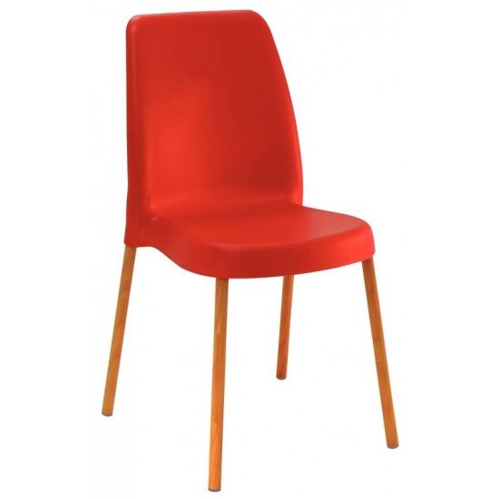 CADEIRA TRAMONTINA VANDA EM POLIPROPILENO VERMELHO COM PERNAS DE ALUMÍNIO LINHEIRO