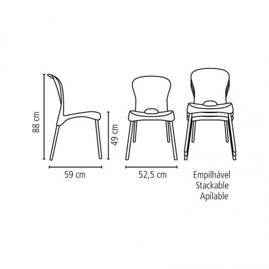 CADEIRA PLASTICA MONOBLOCO COM BRACO  JOLIE BRANCA COM PERNAS DE ALUMINIO ANODIZADAS
