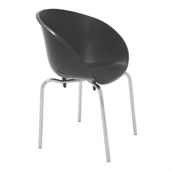 CADEIRA  PLASTICA ELENA PRETA COM PERNAS DE ALUMINIO POLIDAS TRAMONTINA
