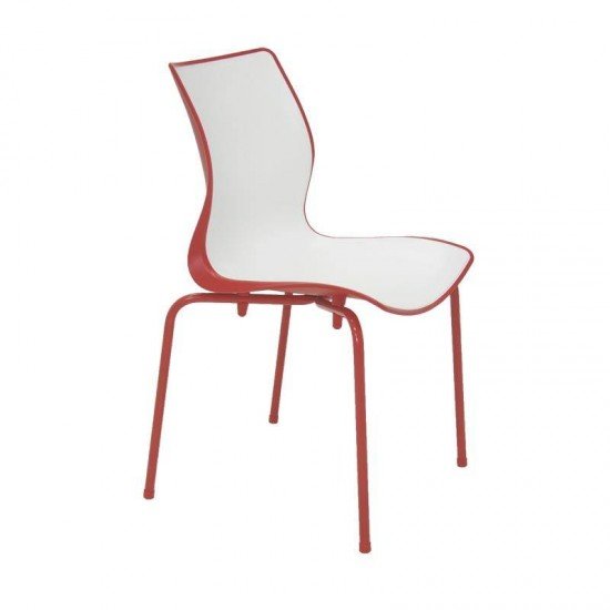 CADEIRA PLASTICA MAJA BI-COLOR VERMELHA E BRANCA COM PERNAS DE ACO VERMELHA