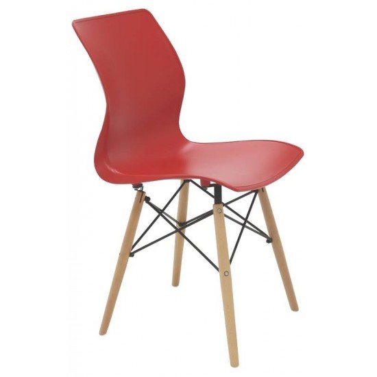 CADEIRA MAJA UNICOLOR 3D SUMMA EM POLIPROPILENO VERMELHO COM BASE EM MADEIRA FAIA TRAMONTINA