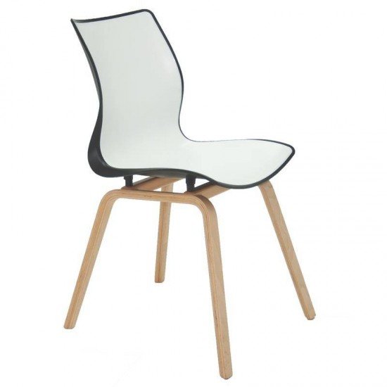 CADEIRA PLASTICA MAJA BI-COLOR PRETA E BRANCA COM BASE DE MADEIRA