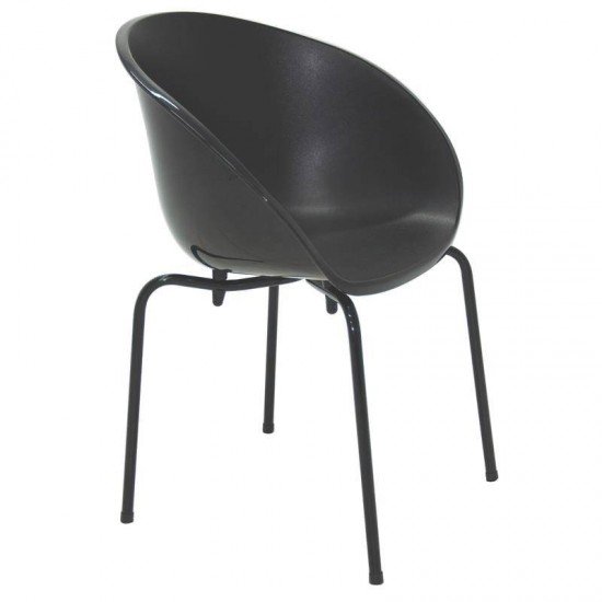 CADEIRA  PLASTICA ELENA PRETA COM PERNAS DE ACO PRETA