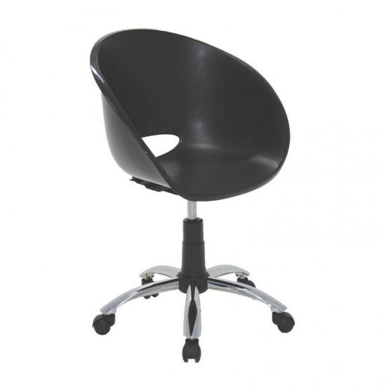 CADEIRA PLASTICA ELENA PRETA COM RODIZIO EM ACO CROMADO