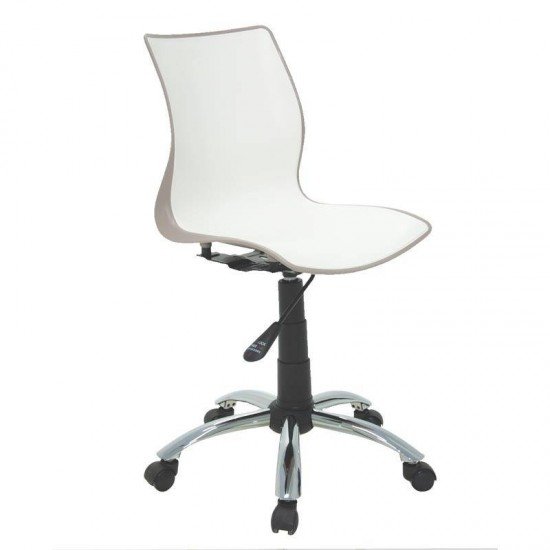 CADEIRA PLASTICA MAJA BI-COLOR CAMURCA E BRANCA COM RODIZIO EM ACO CROMADO