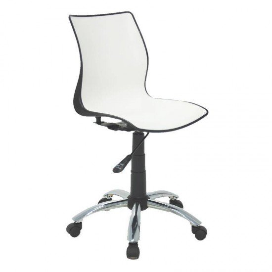 CADEIRA PLASTICA MAJA BI-COLOR PRETA E BRANCA COM RODIZIO EM ACO CROMADO