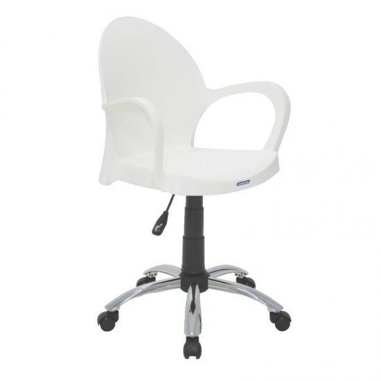 CADEIRA PLASTICA COM BRACOS GRACE BRANCA COM RODIZIO EM ACO INOX