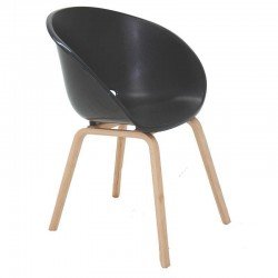 CADEIRA PLASTICA ELENA PRETA COM BASE DE MADEIRA