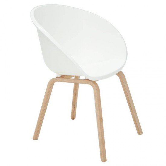 CADEIRA PLASTICA ELENA BRANCA COM BASE DE MADEIRA