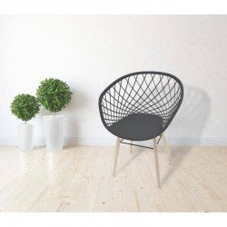 CADEIRA PLASTICA SIDERA PRETA COM BASE DE ACO PRETA E PES DE MADEIRA