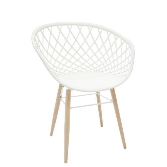 CADEIRA PLASTICA SIDERA BRANCA COM BASE DE ACO BRANCA E PES DE MADEIRA