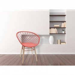 CADEIRA PLASTICA SIDERA VERMELHA COM BASE DE ACO VERMELHA E PES DE MADEIRA