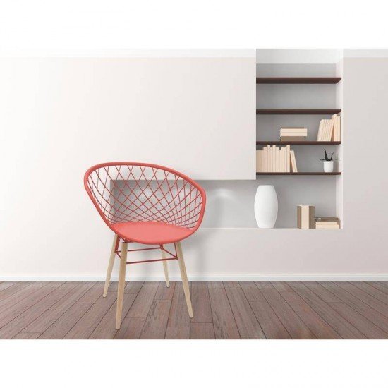 CADEIRA PLASTICA SIDERA VERMELHA COM BASE DE ACO VERMELHA E PES DE MADEIRA