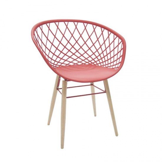 CADEIRA PLASTICA SIDERA VERMELHA COM BASE DE ACO VERMELHA E PES DE MADEIRA