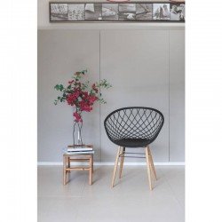 CADEIRA PLASTICA SIDERA BEGE COM BASE DE ACO BEGE E PES DE MADEIRA