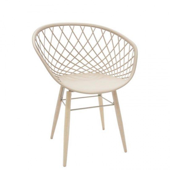 CADEIRA PLASTICA SIDERA BEGE COM BASE DE ACO BEGE E PES DE MADEIRA