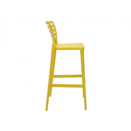 CADEIRA PLASTICA MONOBLOCO SOFIA AMARELA ENCOSTO VAZADO HORIZONTAL ALTA BAR TRAMONTINA
