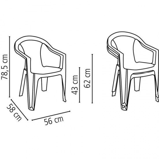CADEIRA PLASTICA MONOBLOCO COM BRACOS ILHABELA AZUL ENCOSTO FECHADO