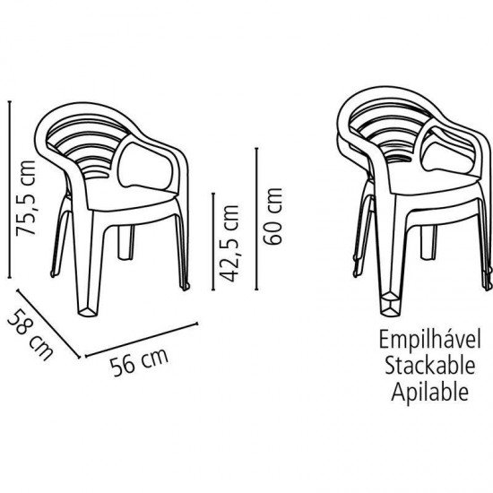 CADEIRA PLASTICA MONOBLOCO COM BRACOS ANGRA BRANCA