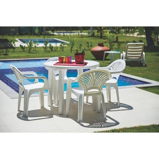 CADEIRA PLASTICA MONOBLOCO COM BRACOS GAVEA BRANCA