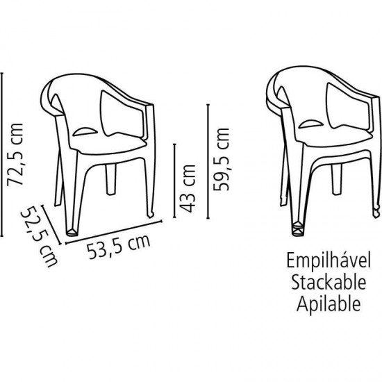 CADEIRA PLASTICA MONOBLOCO COM BRACOS IGUAPE PRETA