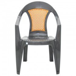 CADEIRA PLASTICA MONOBLOCO COM BRACOS MALIBU GRAFITE COM TELA RADICA