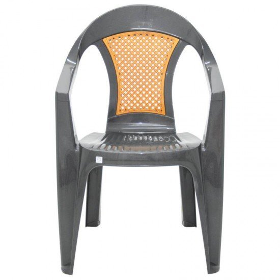 CADEIRA PLASTICA MONOBLOCO COM BRACOS MALIBU GRAFITE COM TELA RADICA