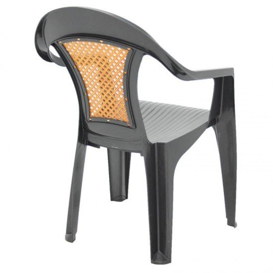 CADEIRA PLASTICA MONOBLOCO COM BRACOS MALIBU GRAFITE COM TELA RADICA