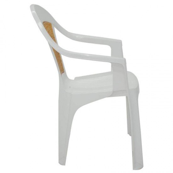 CADEIRA PLASTICA MONOBLOCO COM BRACOS MALIBU BRANCA COM TELA RADICA
