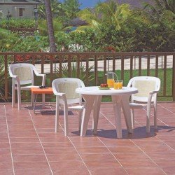 CADEIRA PLASTICA MONOBLOCO COM BRACOS MIAMI BRANCA COM TELA BEGE